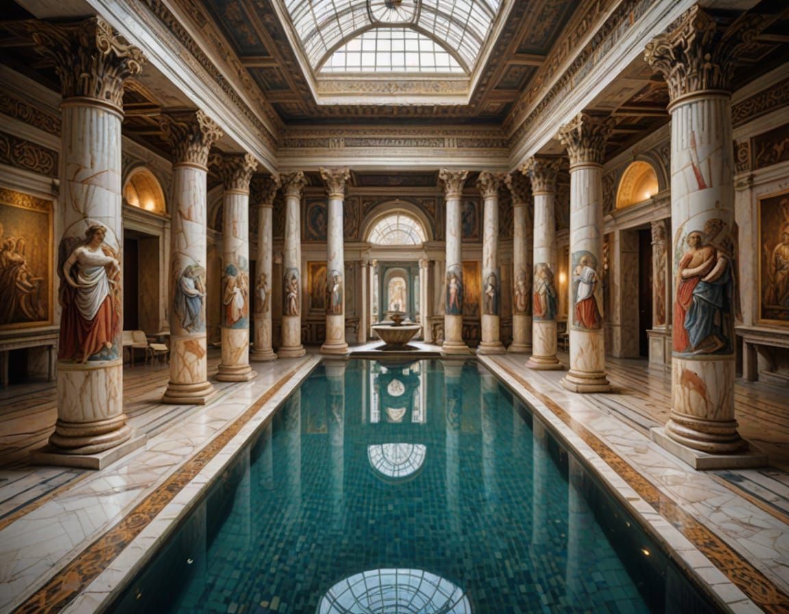 Sumptuous Roman Atrium with Mosaics and Marble Columns