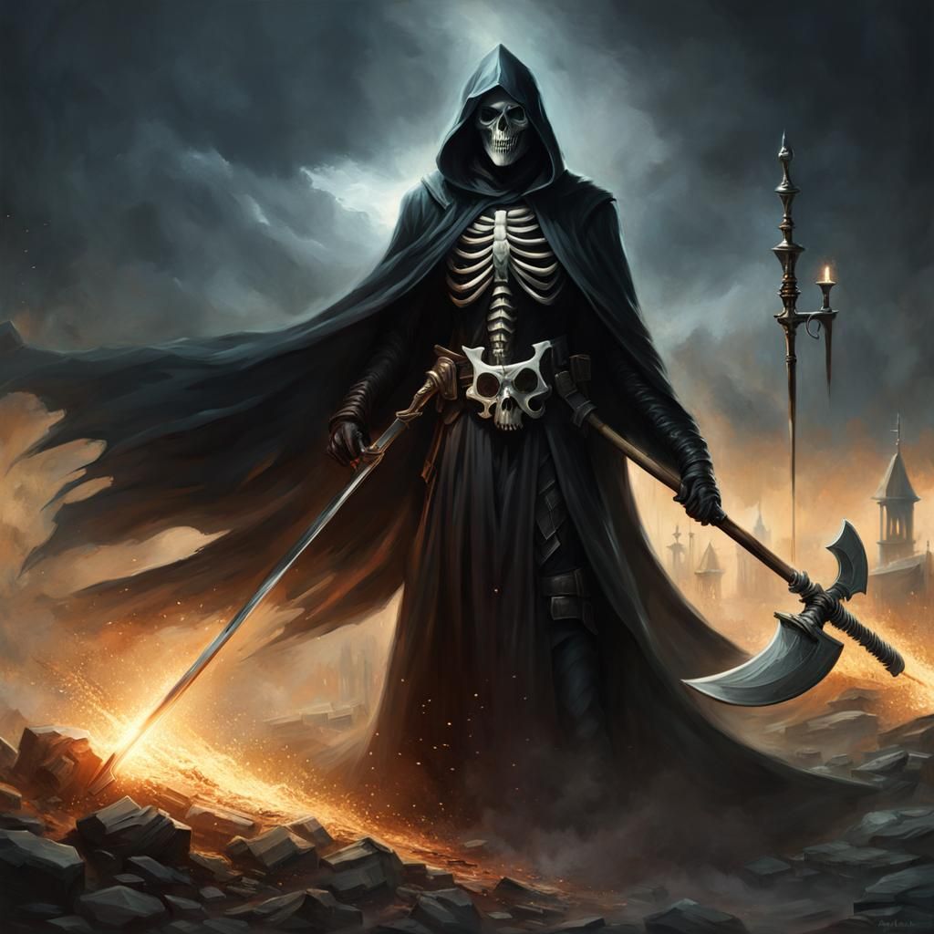 Grim Reaper Portrait on Dystopian Battlefield