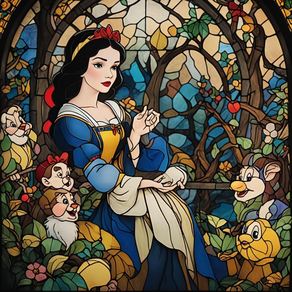 Stained Glass Snow White and the Seven Dwarfs