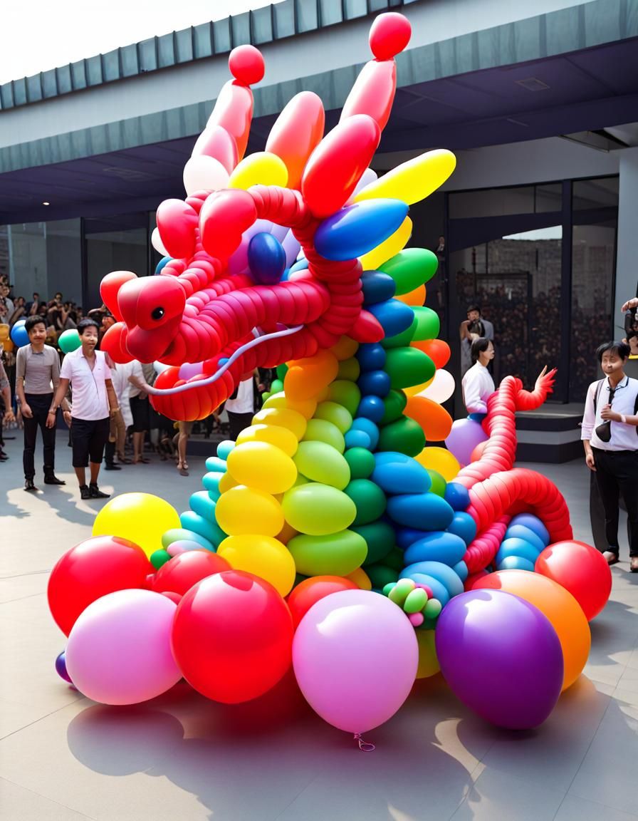 Balloon Dragon Sculpture in Supermarket