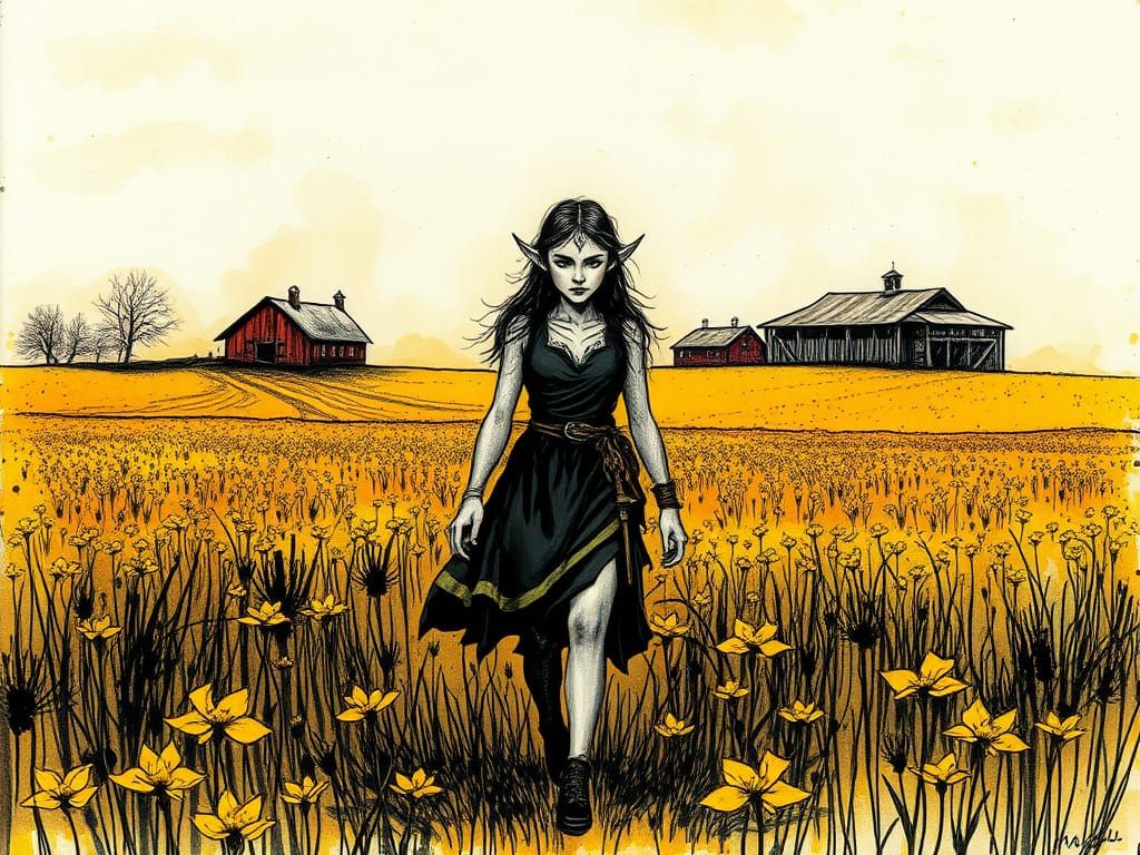 Surreal Ink Splatter Fantasy Scene