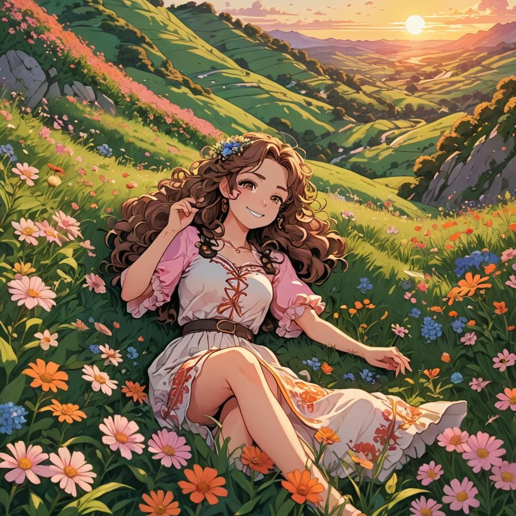 Lucy Heartfilia in Vibrant Manga Anime Sunset