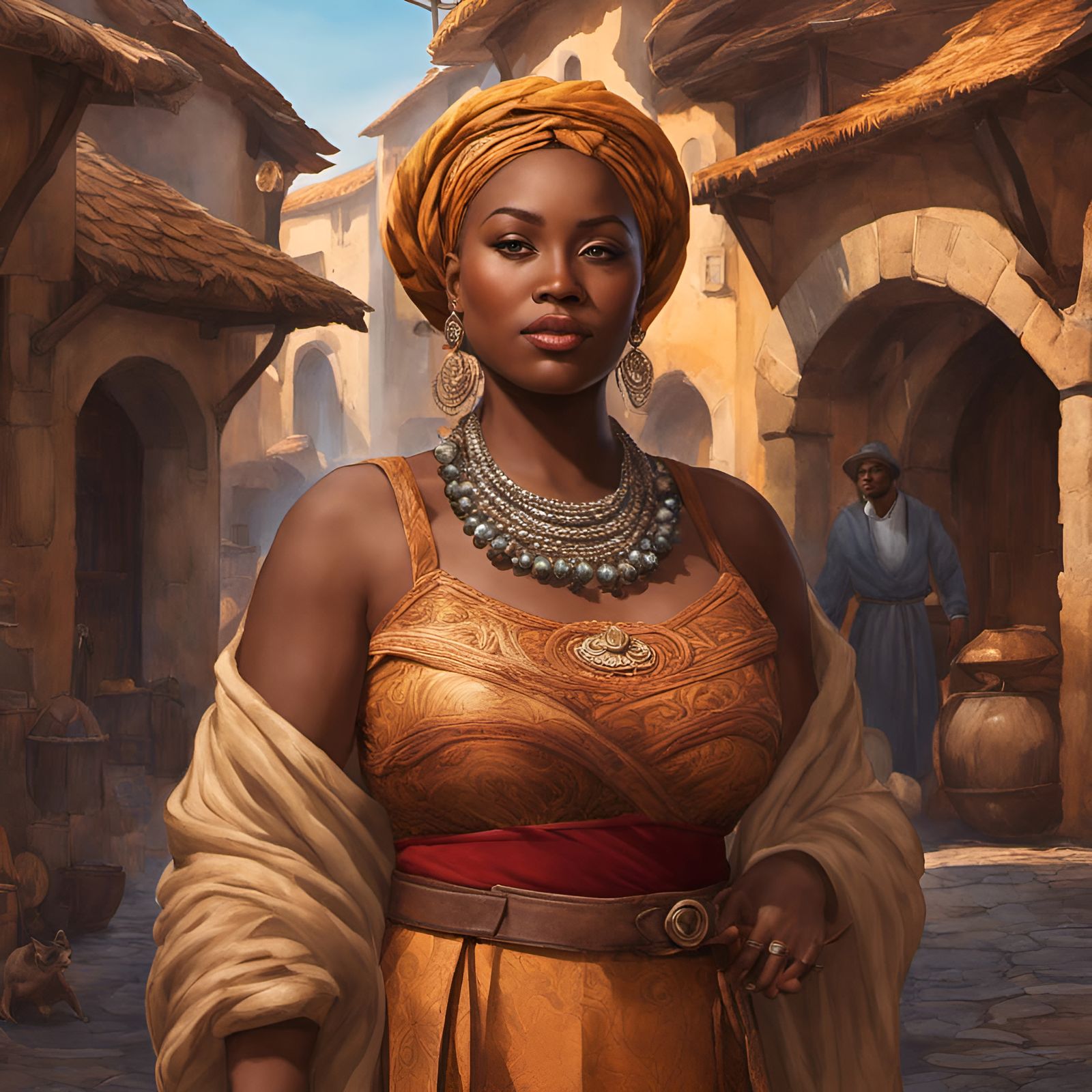 Medieval African Woman in Watercolor Painting