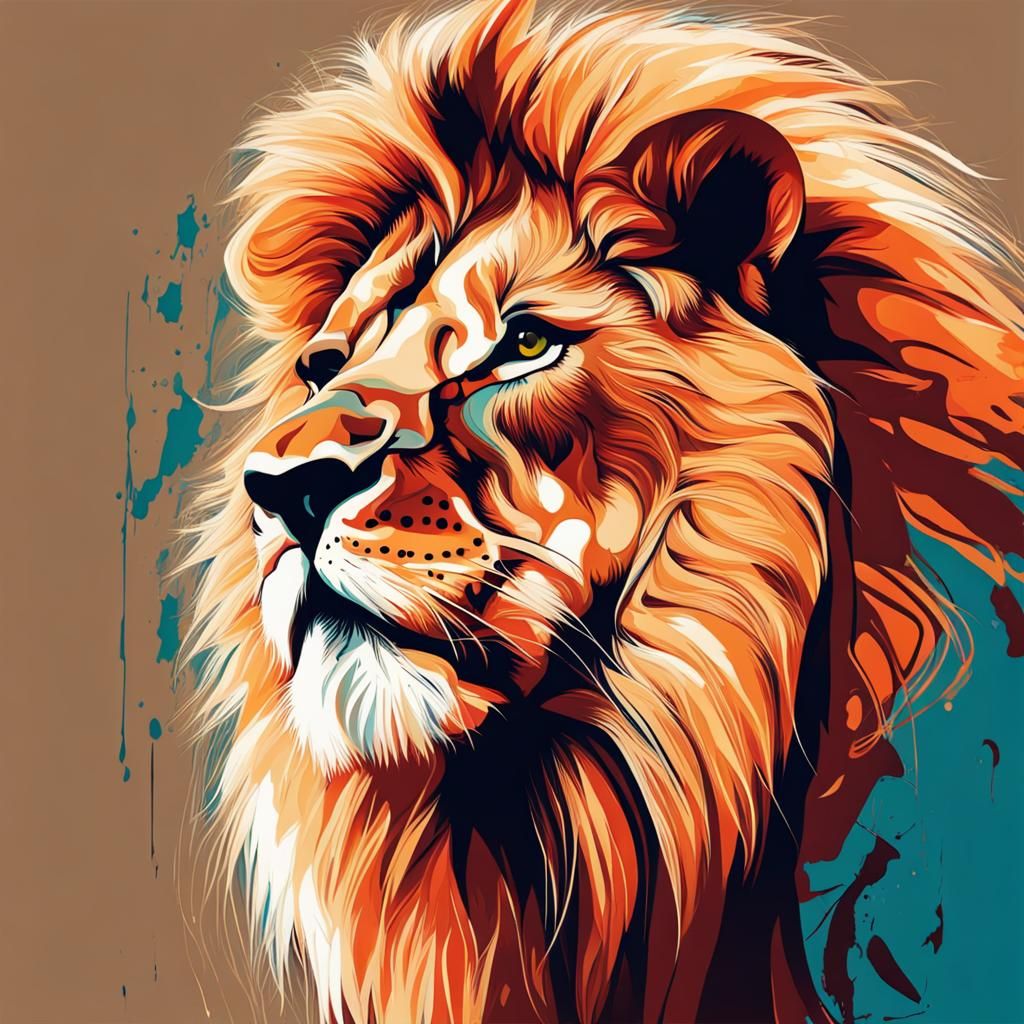 Abstract Lion Art with Complementary Colors