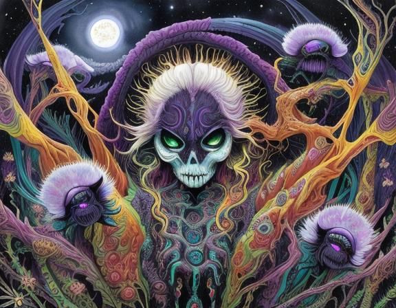 Disturbing Biohorror Creature in Watercolor and Ink