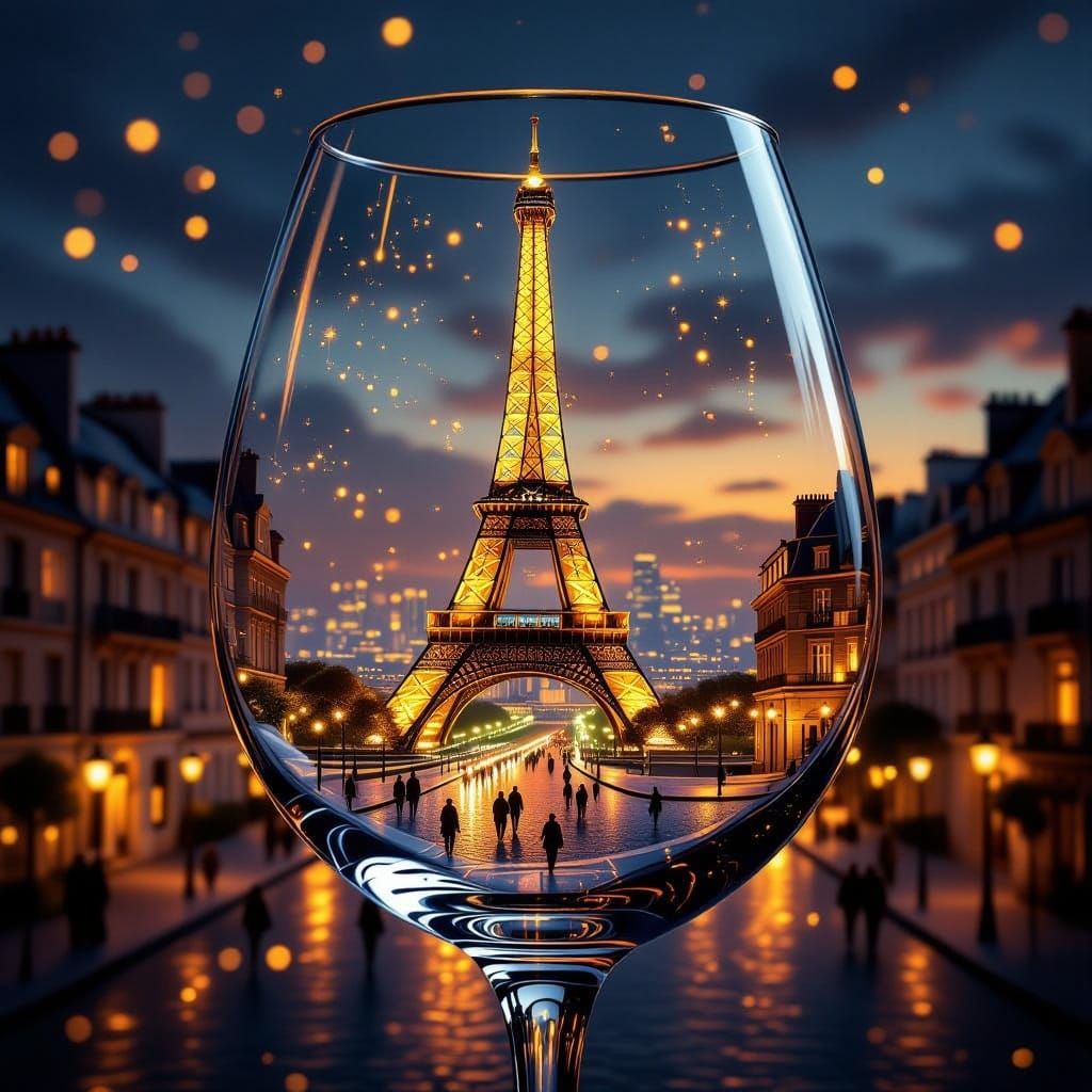 Parisian Cityscape Inside Wine Glass