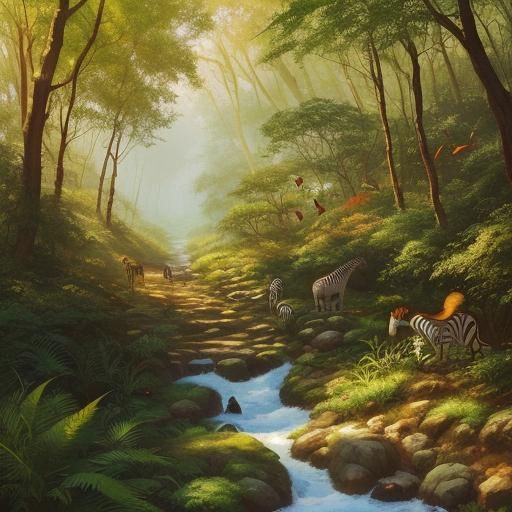 Playful Chibi in Lush Impressionist Jungle Scene