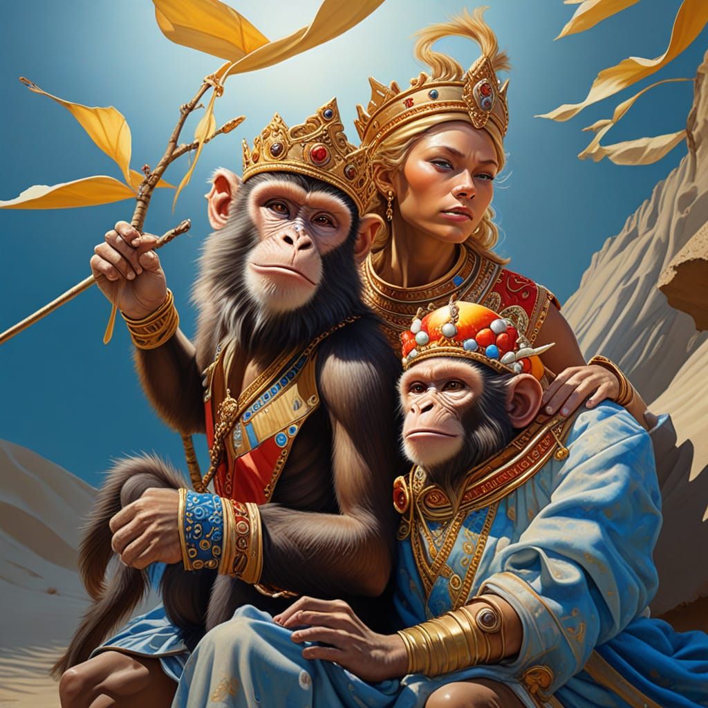 Regal Monkey Monarchs Amidst Golden Desert Dunes