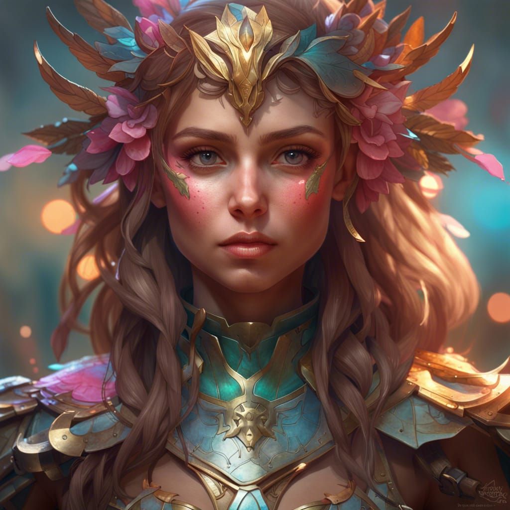 Detailed Fairy Warrior Portrait in Art Nouveau Style