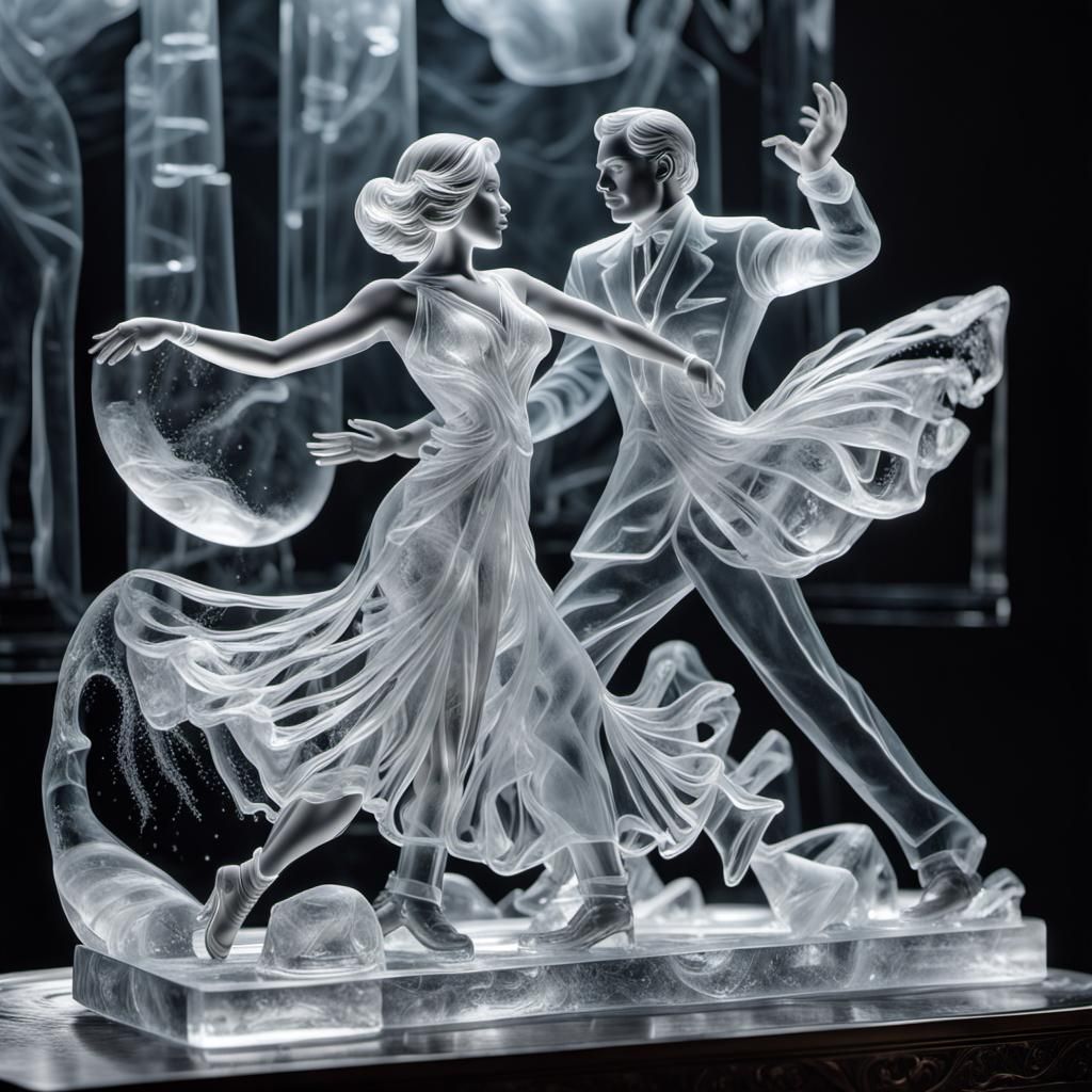 Elegant Ice Sculpture of Dancing Couple in Art Deco