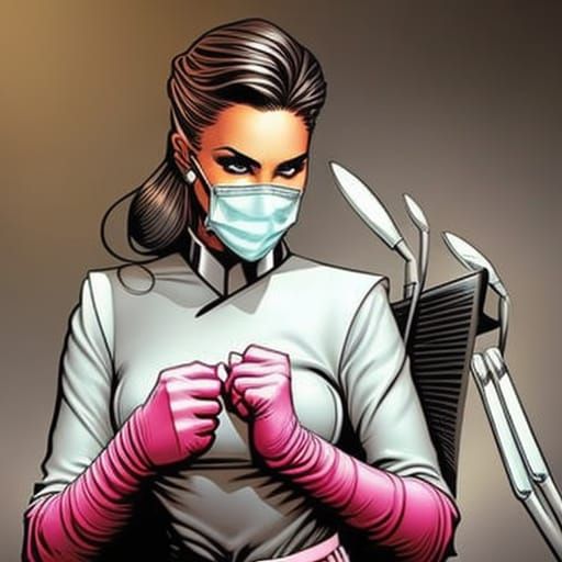 Female Dentist in Comic Book Art Style