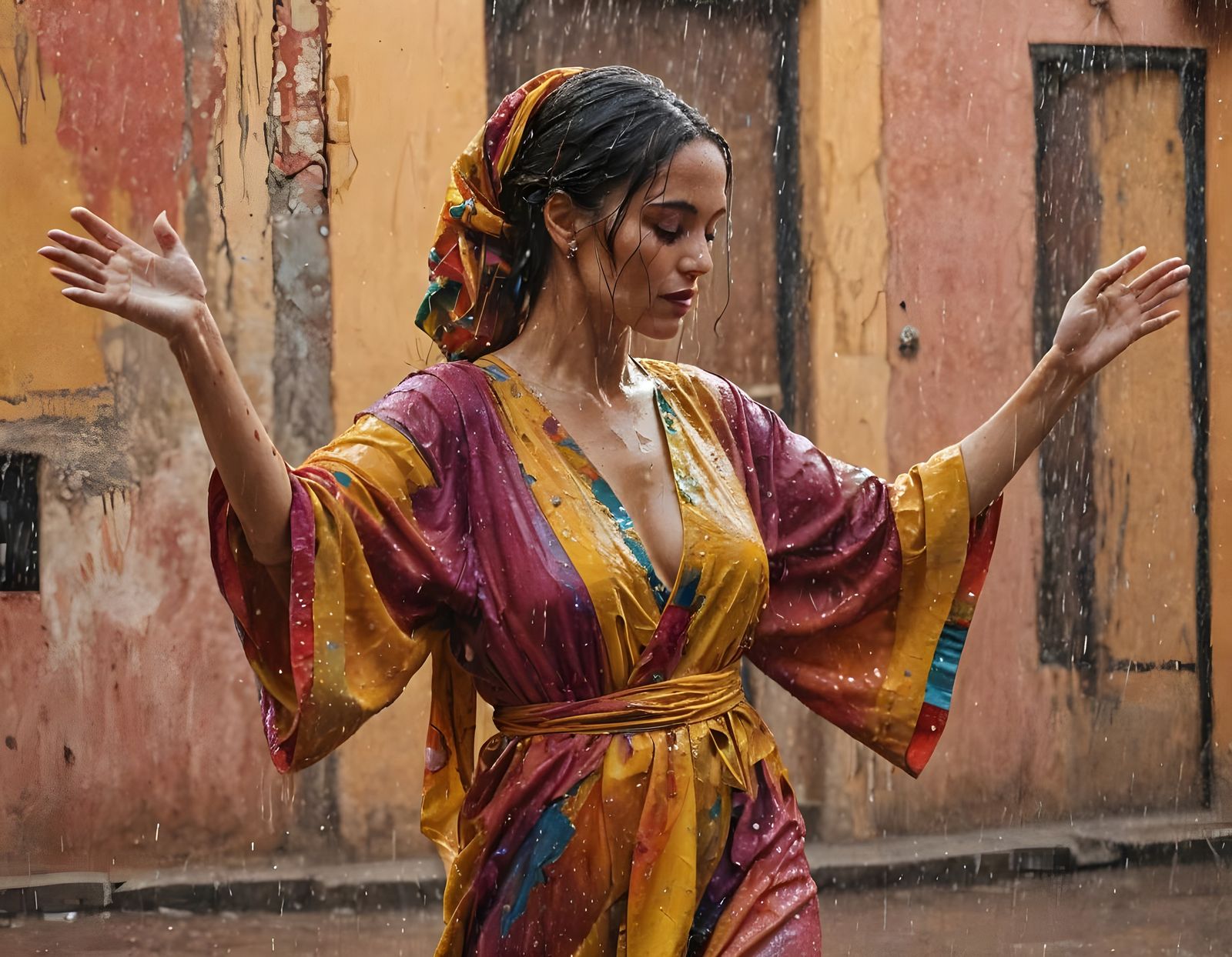 Abstract Burlesque Dancer in Rain, Pollock Style