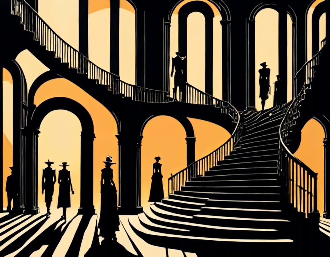 Dystopian Robot City: Stairway to Nowhere at Sunset