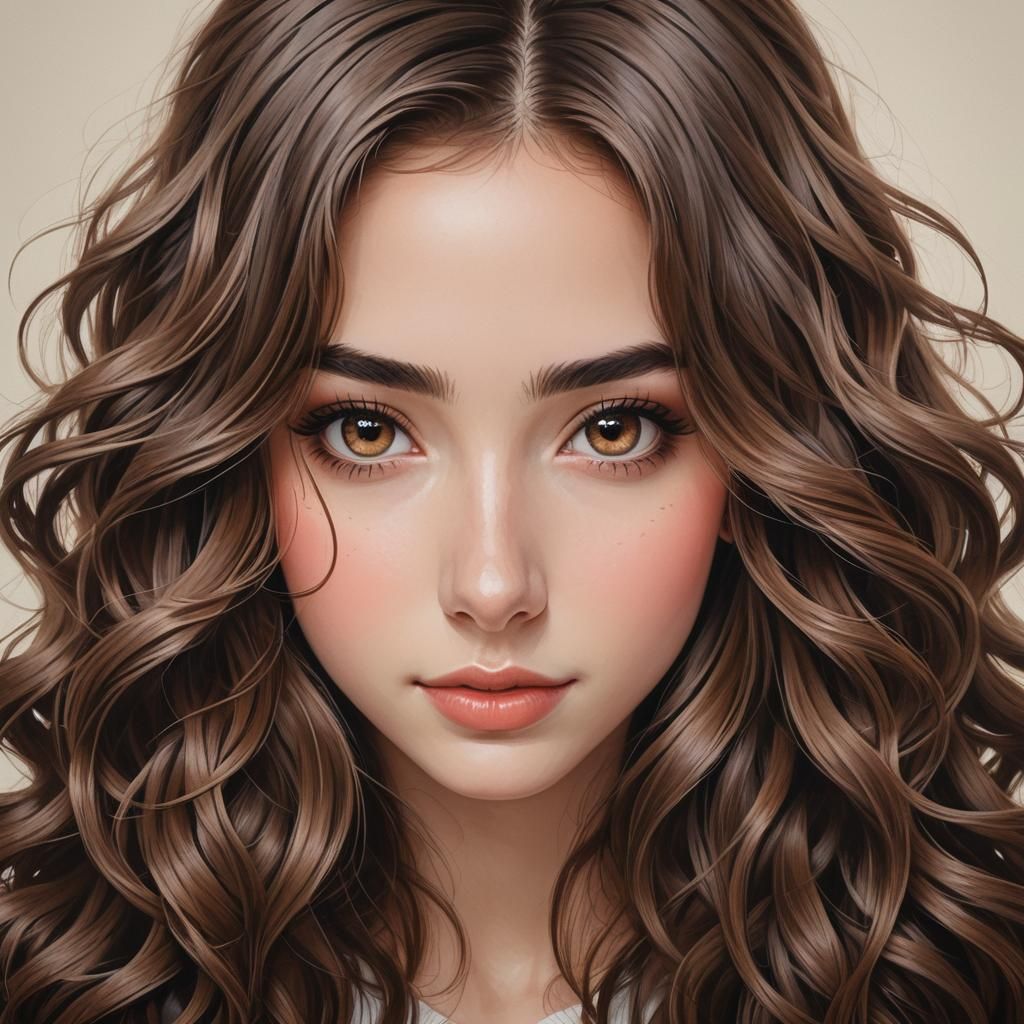 Beautiful Teen Girl with Brown Eyes and Wavy Hair