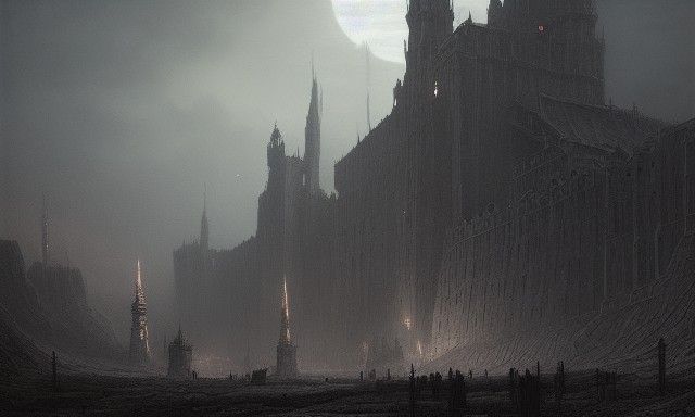 Desolate Wasteland Castle in Gothic Art Style
