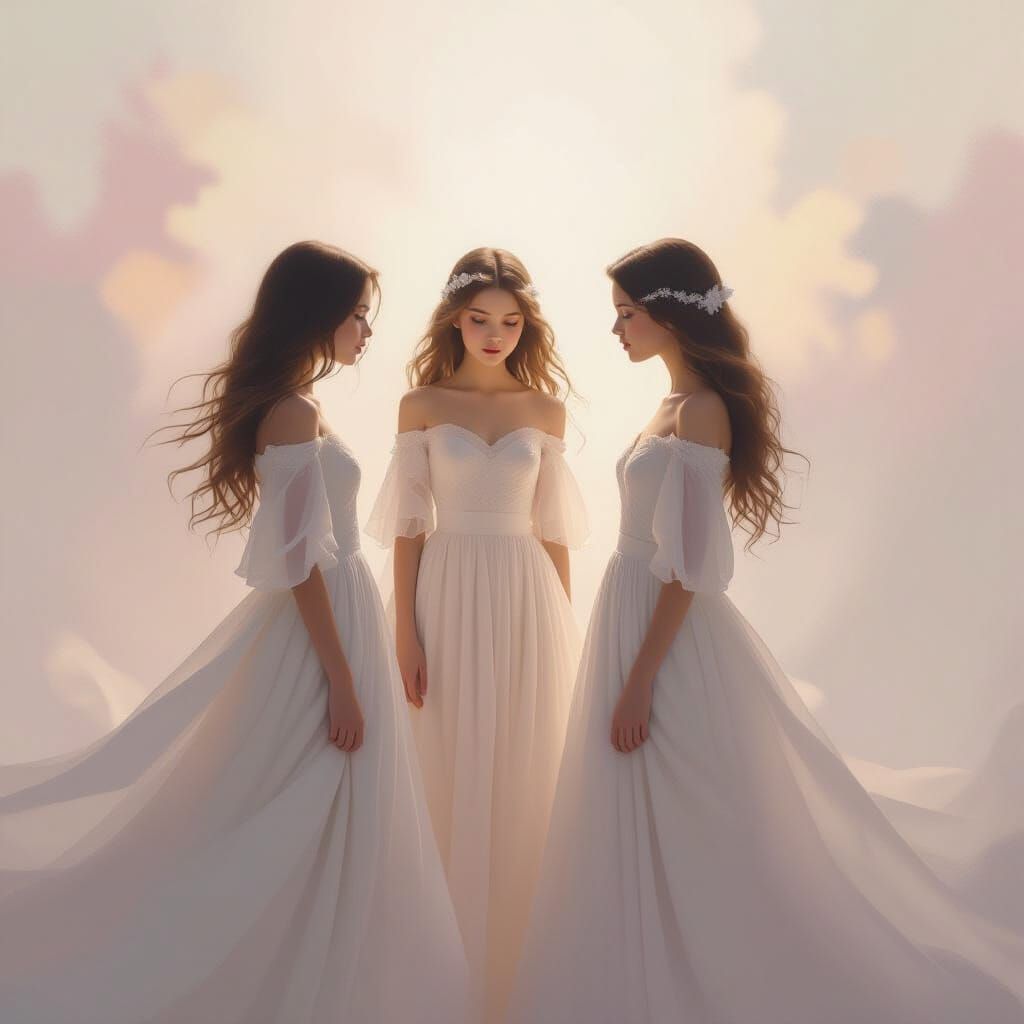 Ethereal Daughters of Destiny in Surreal Impressionistic Sty...