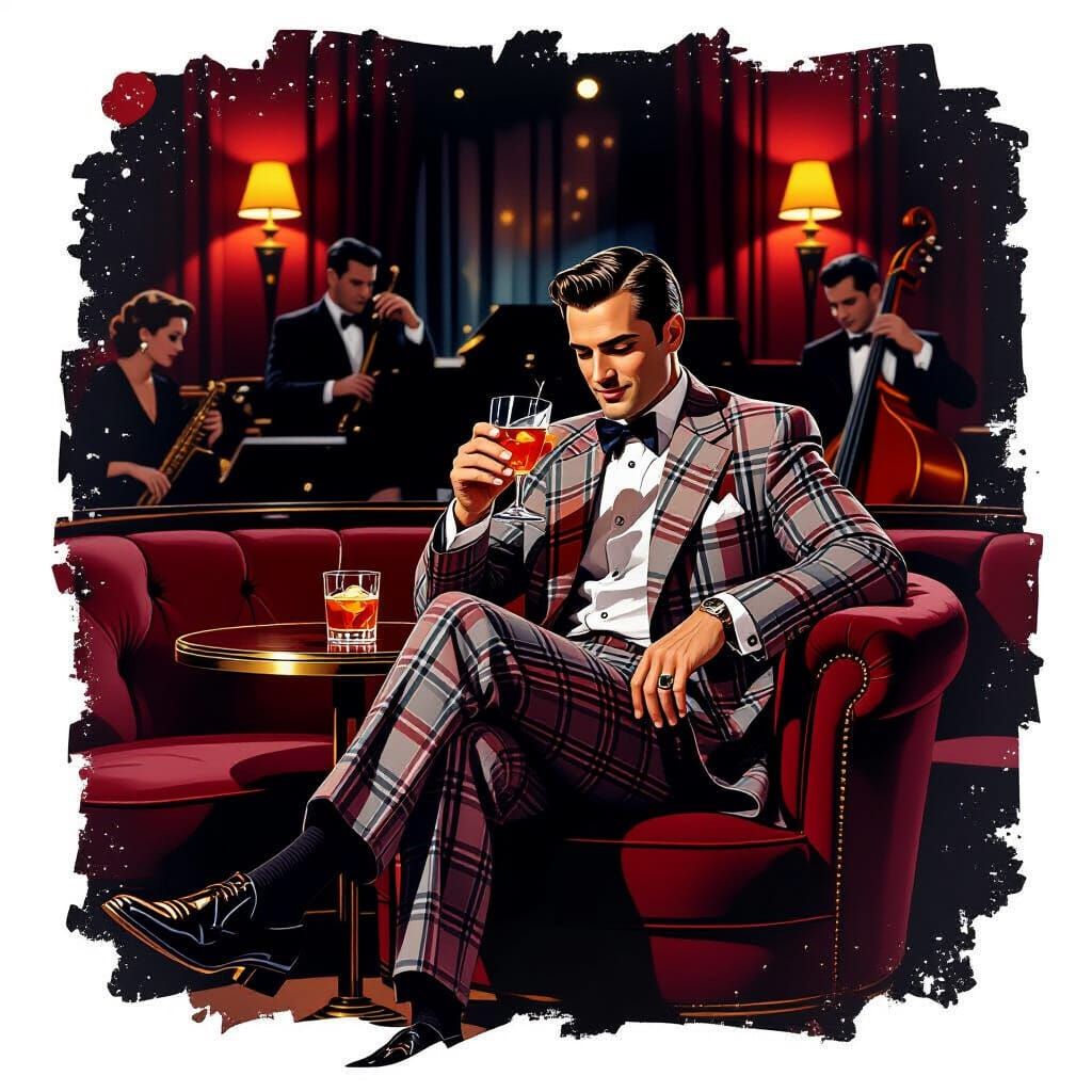 Sophisticated Gentleman Enjoying Jazz Club Cocktail
