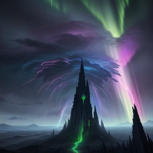 Rainbow Lightning Sorceress Conjuring Stormy Vortex