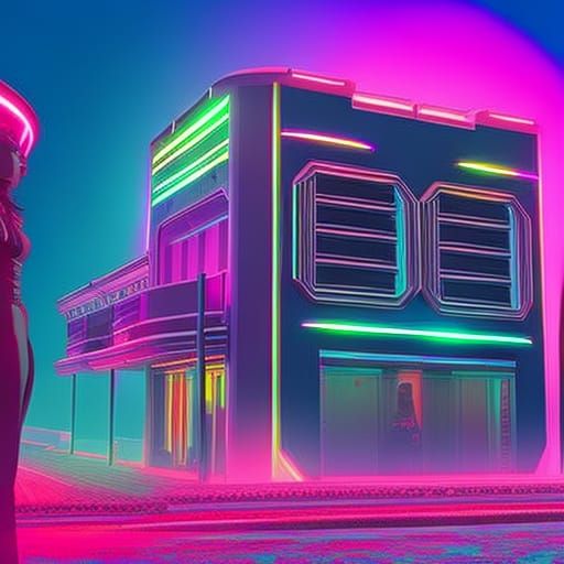 Time Travelers in Synthwave Neon Retro Style
