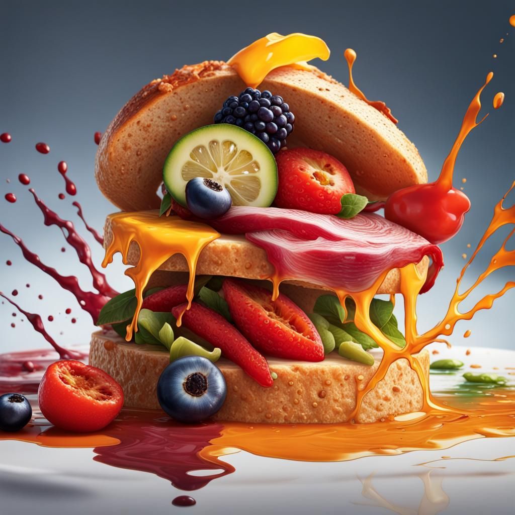Hyperrealistic Food Splash Art: Detailed and Dramatic