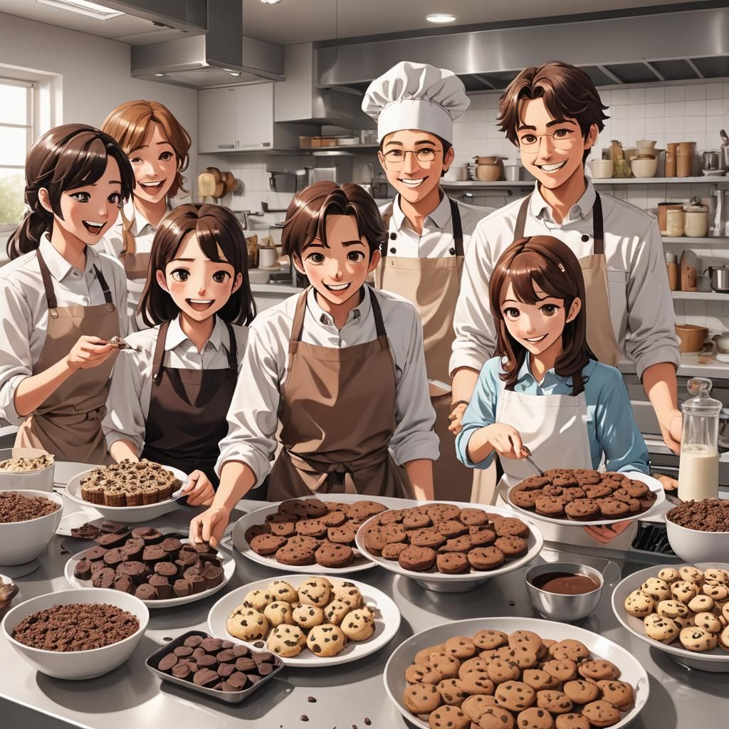 Joyful Children Baking Cookies in Anime Style