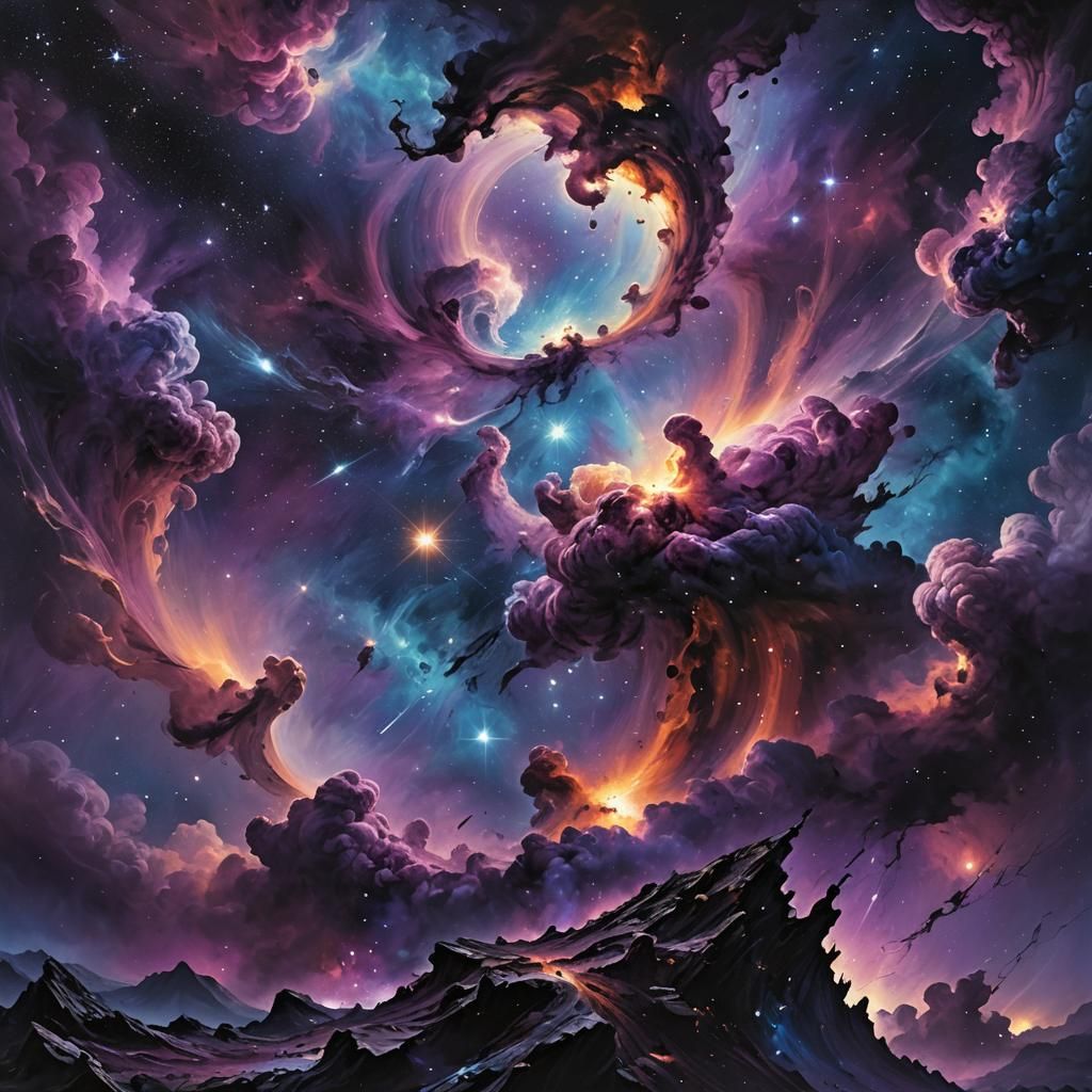 Surreal Nebula Landscape as Abstract Expressionism Oil Paint...