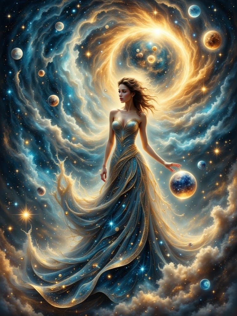 Celestial Goddess Emerges from Galaxy, Hyperrealistic Art