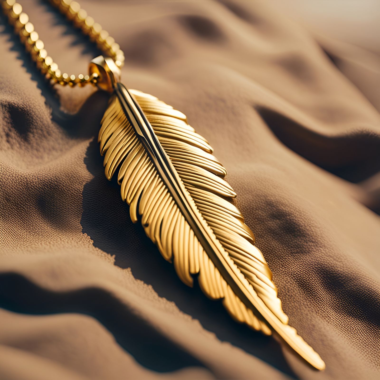 Golden Feather Pendant in Fantasy Sci-Fi Style