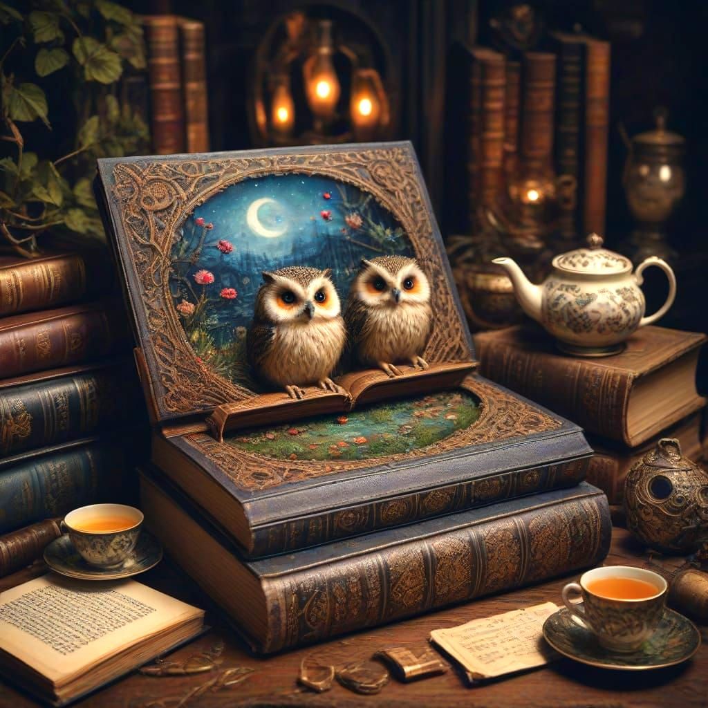 Rabbit Hole Tea Party with Embroidered Books