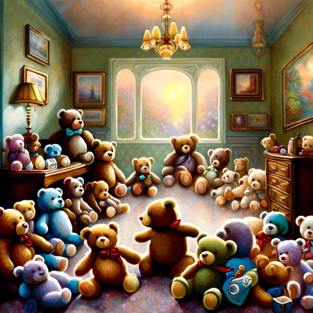 Ethereal Room Full of Teddy Bears in Fantasy Style