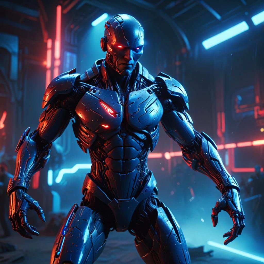 Cyborg in an arena fighting as a gladiator