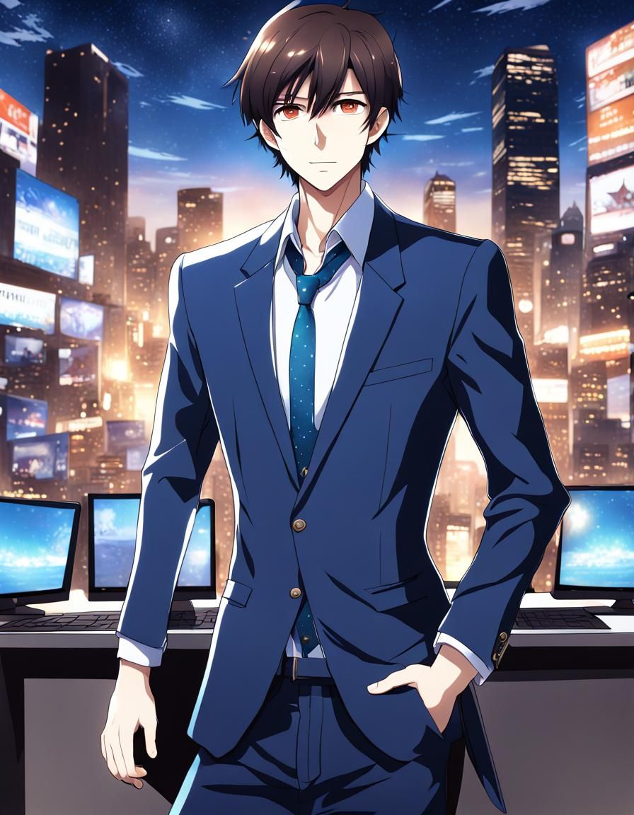 Handsome Man Emerges from Monitor in Anime Style