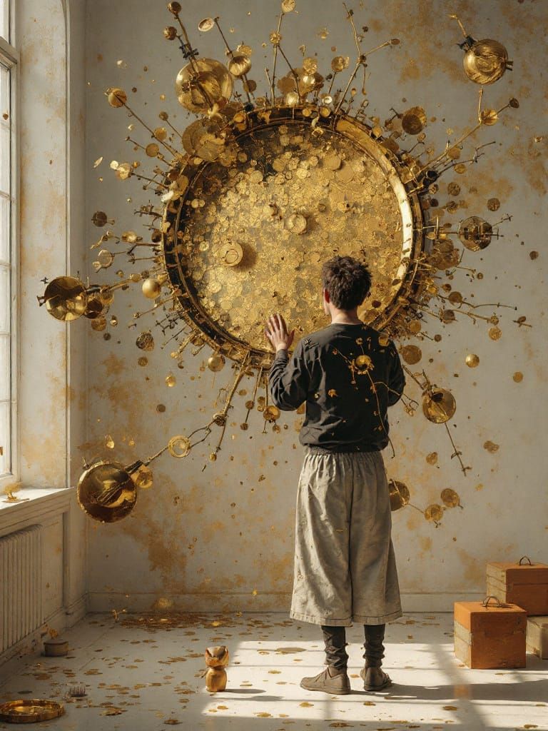 Golden Detailed Machine in Hyperrealistic Matte Painting