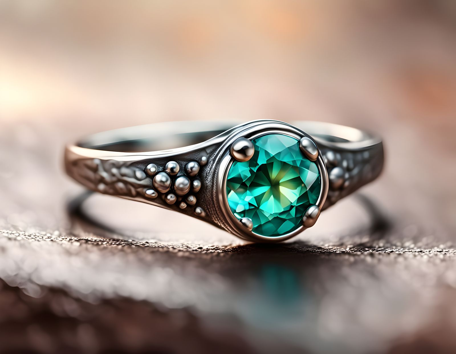 Ancient-Style Silver Ring with Emerald Cut Gemstone