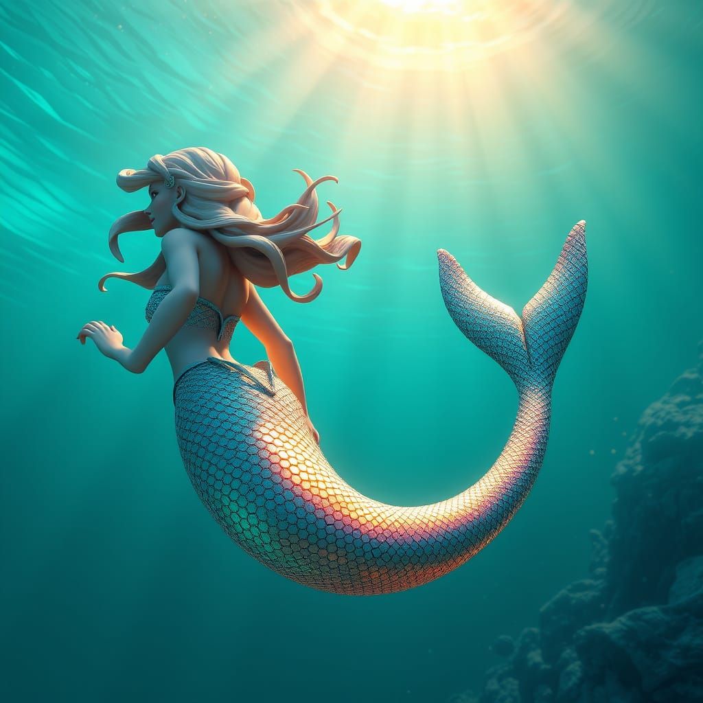 Majestic Mermaid in Vibrant, Gradient Ocean Depths