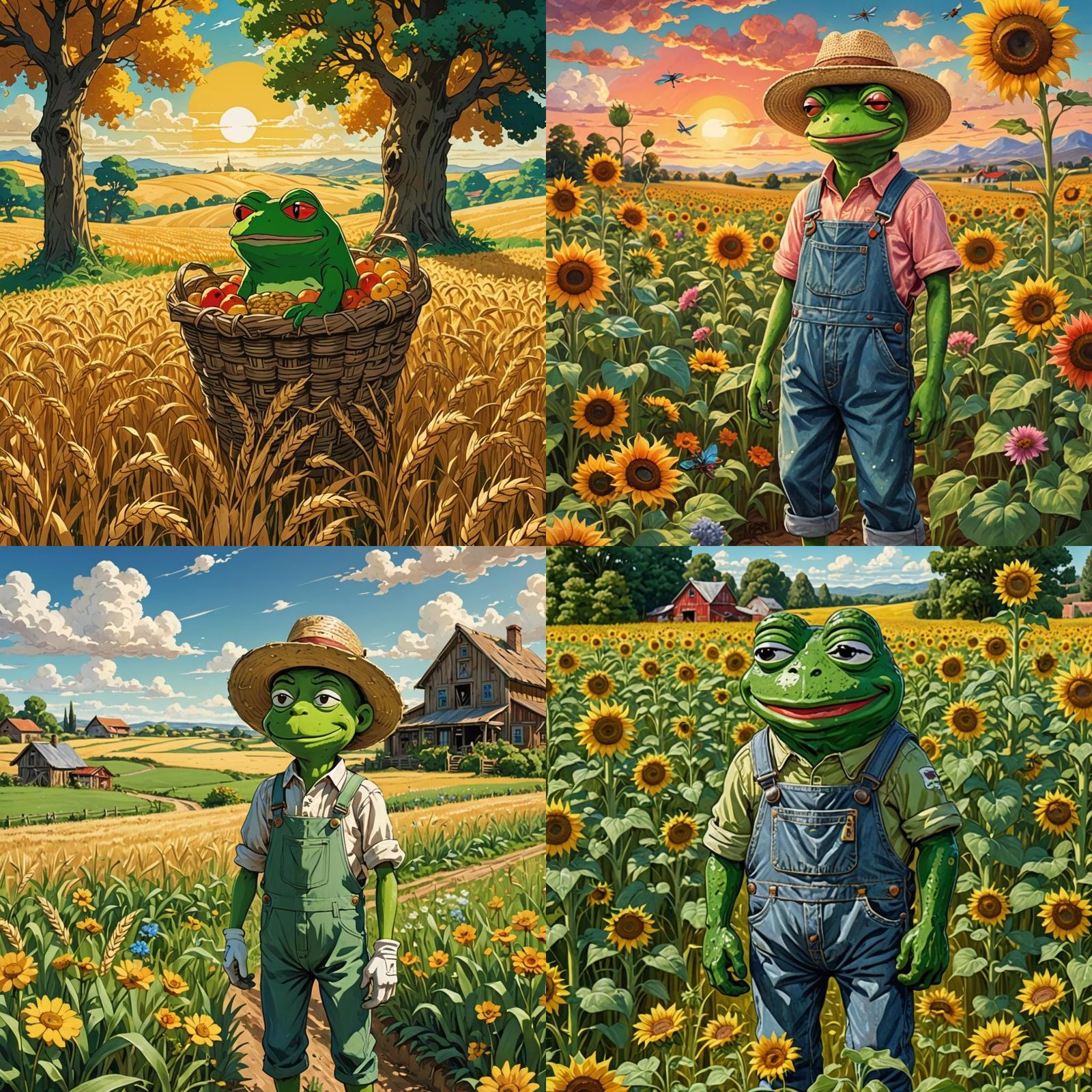 Anime Pepe the Frog as Farmer in Field