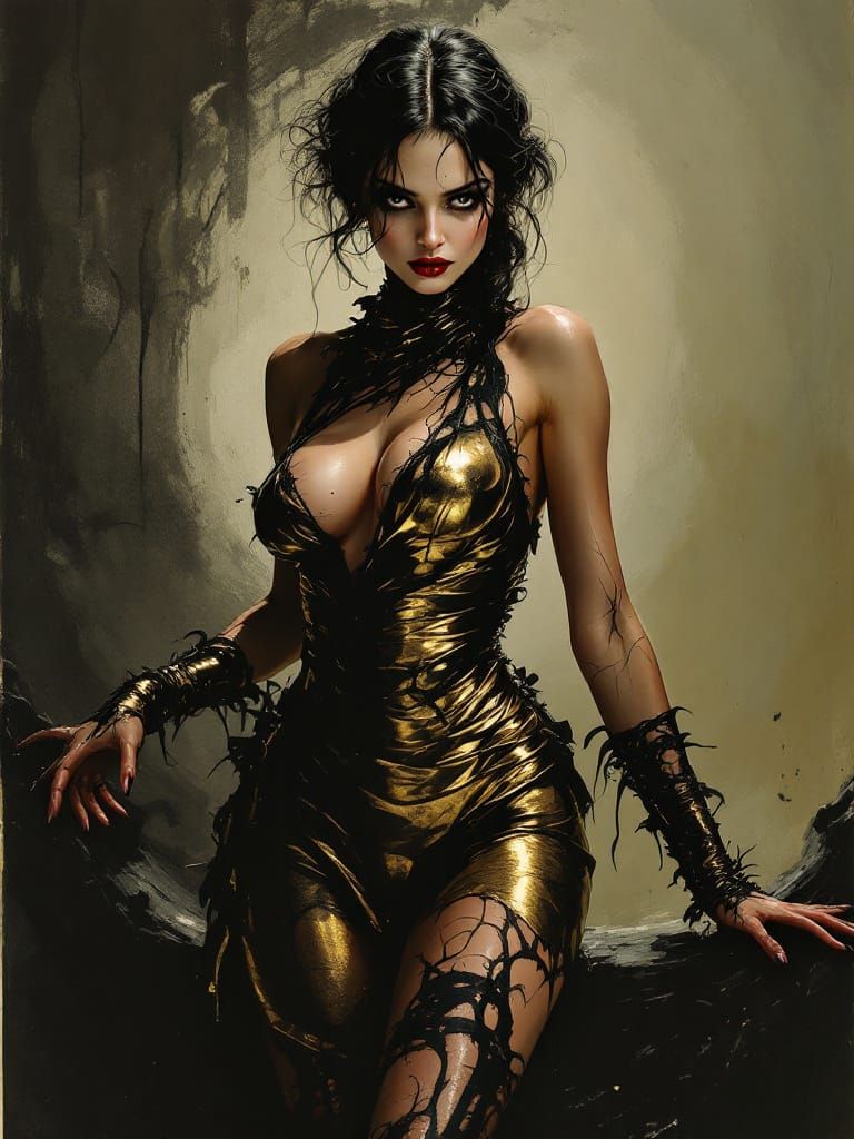 Golden Pin-Up Woman in Gothic Style