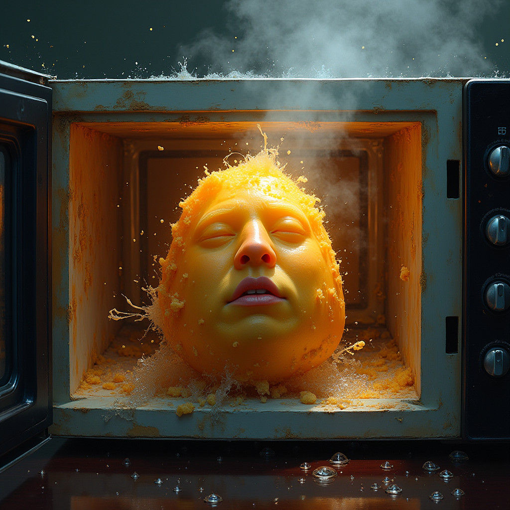 Steaming Potato Head in Microwave: Hyperrealistic Concept Ar...