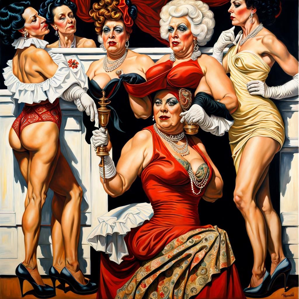 Drag Queens in Norman Rockwell Style Painting