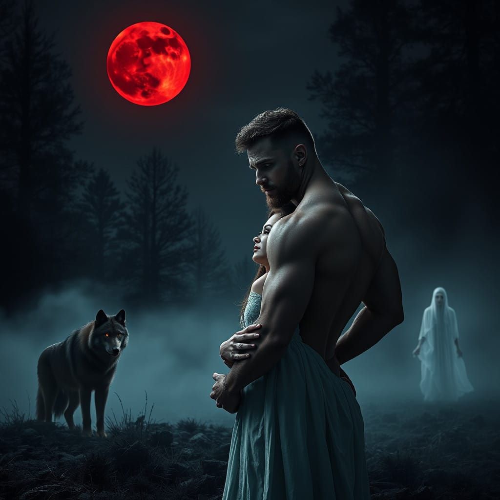 Ethereal Moonlit Romance with a Haunting Presence