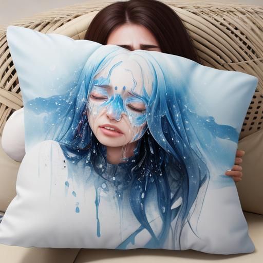 Girl Crying 3D Tears on Pillow