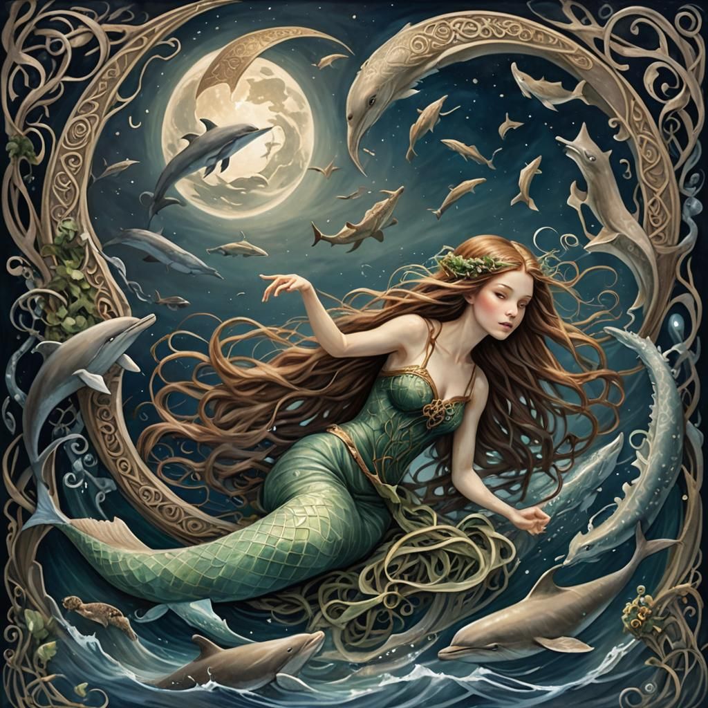 Irish Mermaid in Celtic Fantasy Art Style