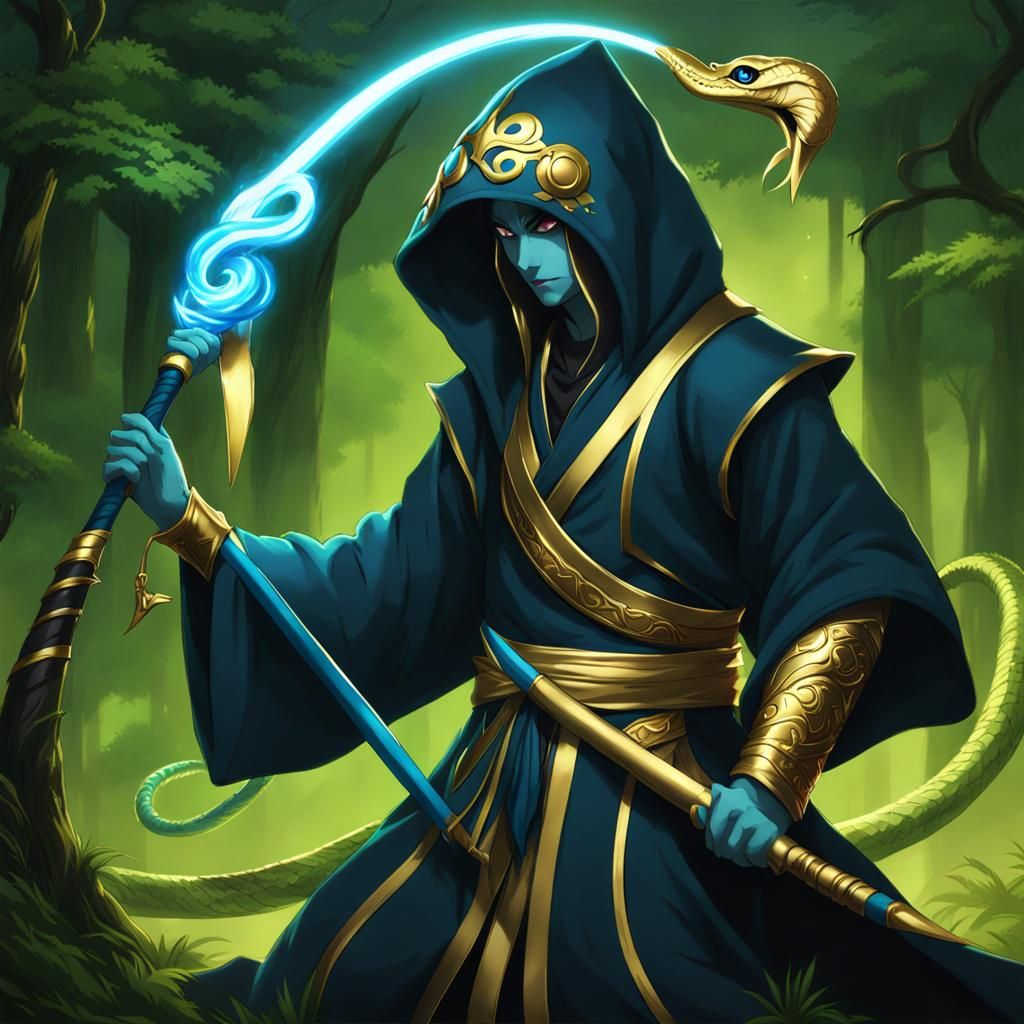 Handsome Yuan Ti Warrior with Golden Staff