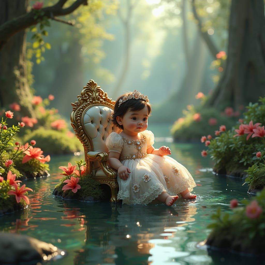 Baby Snow White in Enchanted Forest, Detailed Concept Art