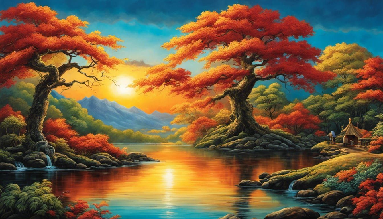 Tropical Island Sunrise Landscape Painting