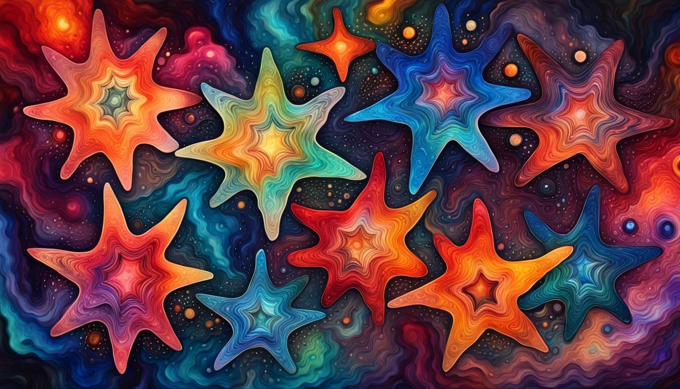 Psychedelic Cosmic Stars in Alcohol Ink Style