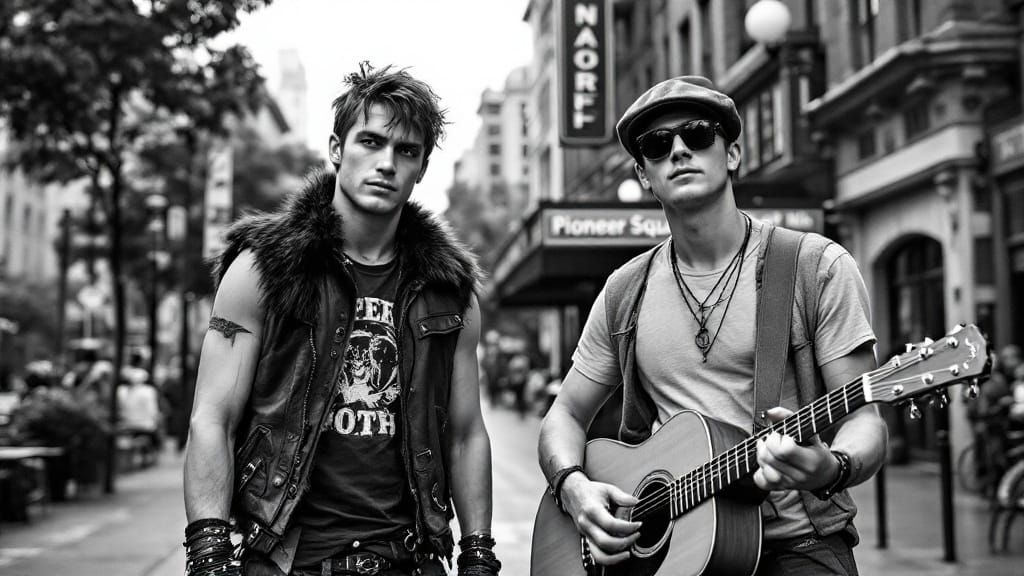 Street Performers in Urban Black and White