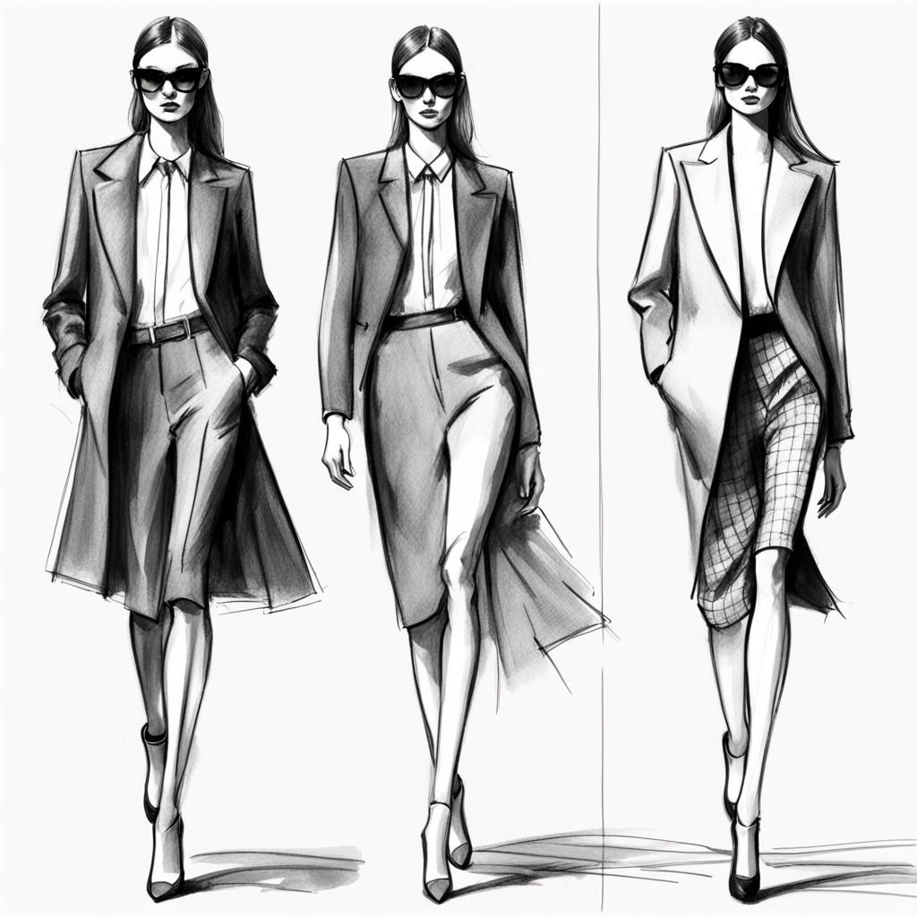 Models on Catwalk in Fashion Design Sketch Style