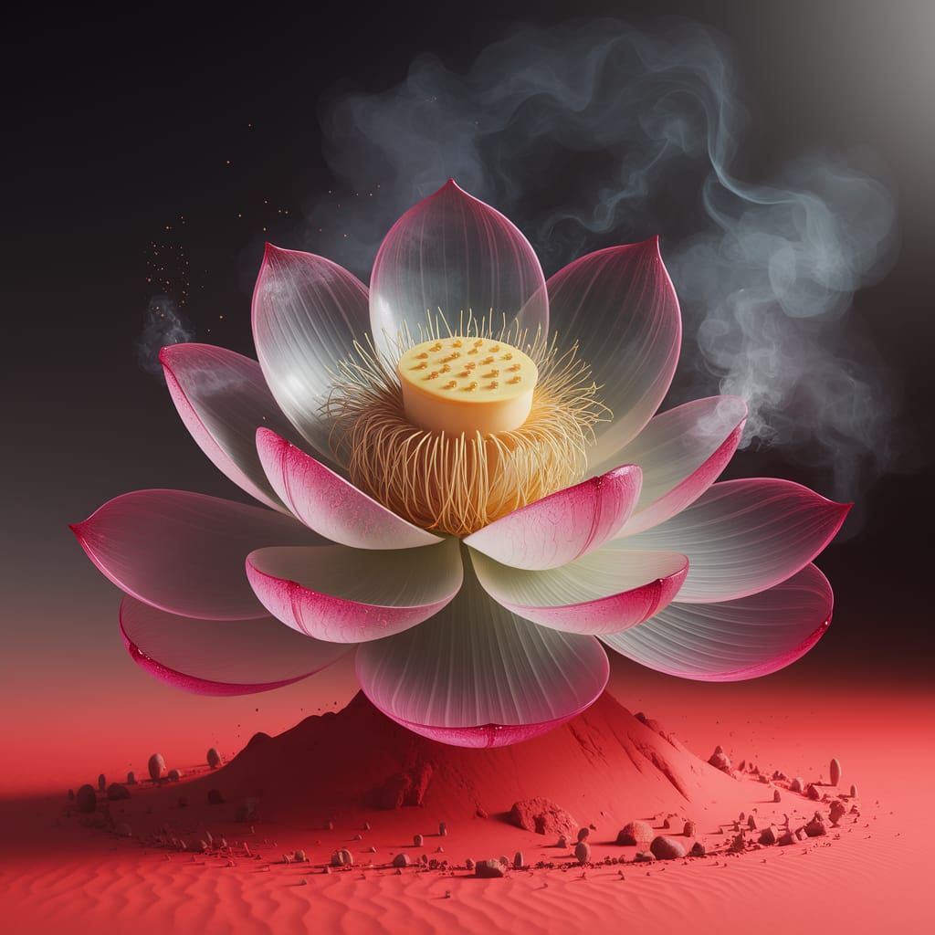 Hypersonic pink transparent Lotus flower with delicate hyper...