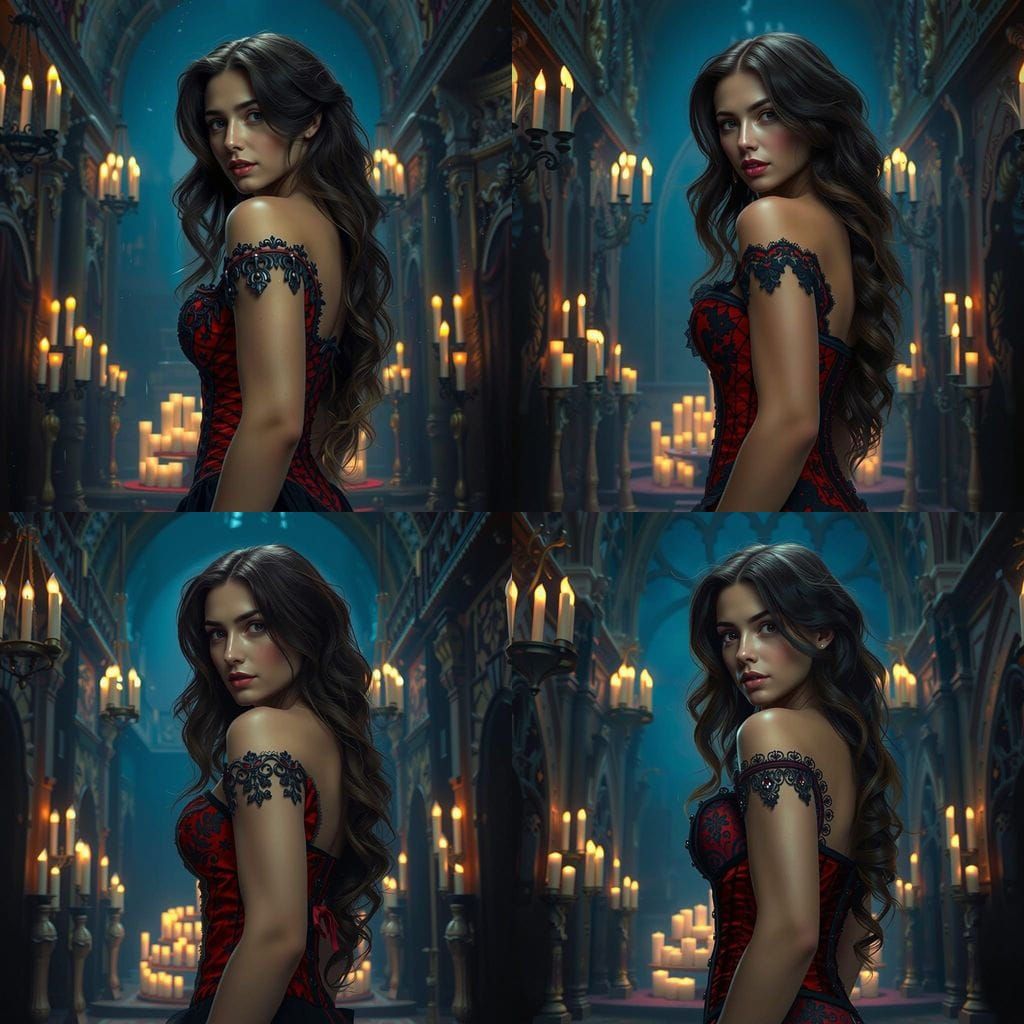 Ethereal Temptress in Gothic Castle Splendor